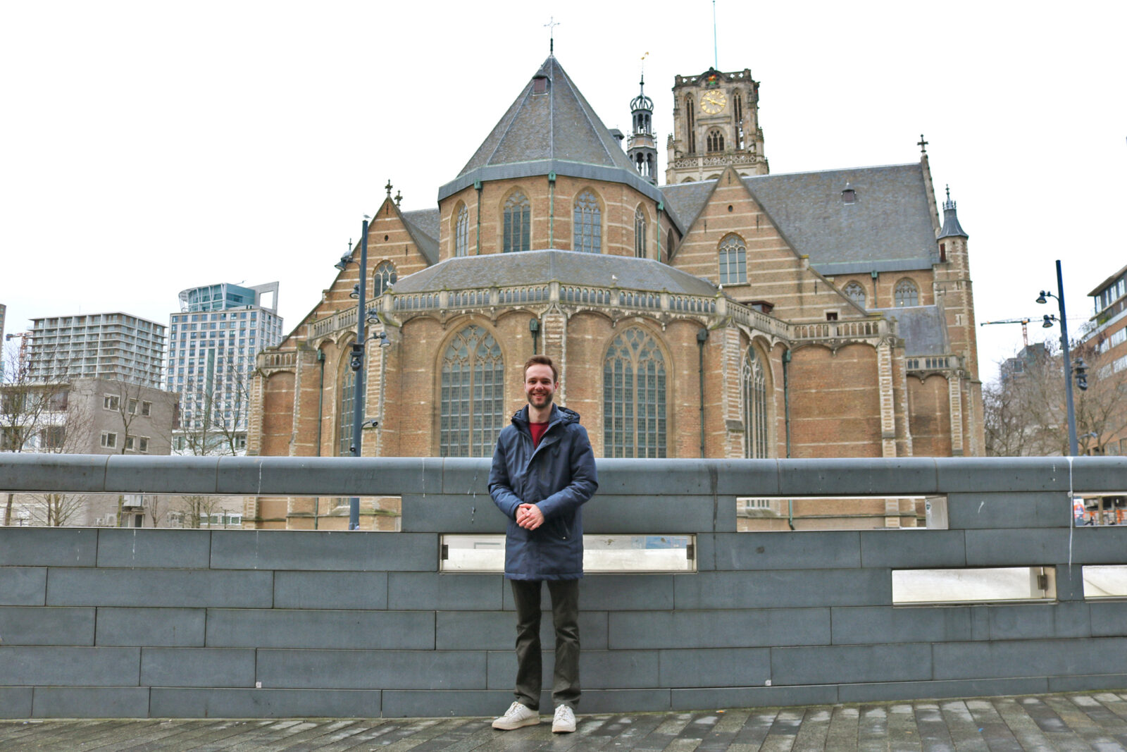 Student Maurits Verhoeven, the SGP’s lead candidate, in front of the Laurenskerk
