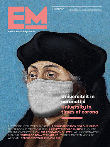 Cover coronaspecial met Desiderius Erasmus met mondkapje
