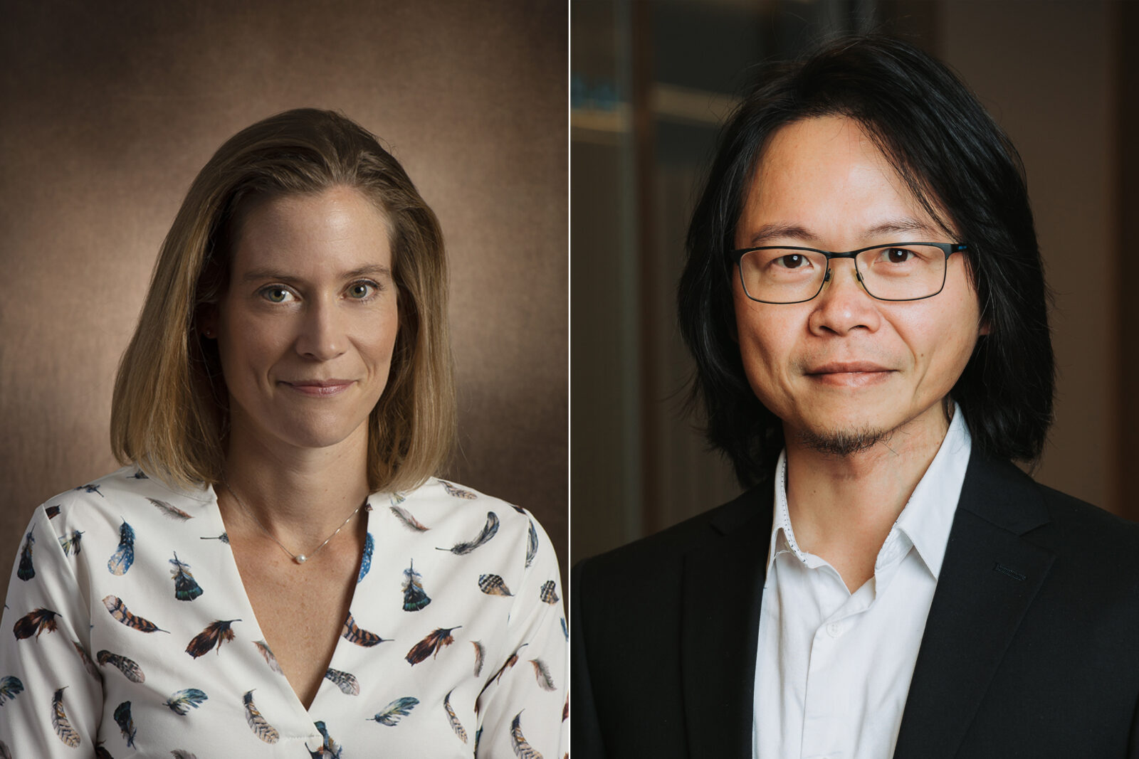 Portret van Vici-beurs winnaars Anne Gielen (ESE, links) en Yuk Hui (ESPhil,rechts)